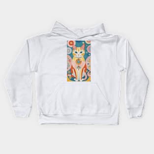 Hilma af Klint's Whimsical Cat Dreamscape: Abstract Reverie Kids Hoodie